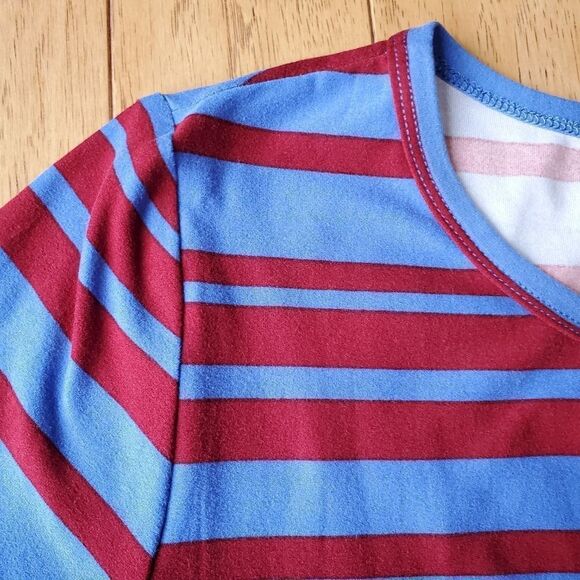 🔹️NWT LuLaRoe Blue & Red "Julia" Fitted Striped Short Sleeve Dress Medium - Picture 3 of 8